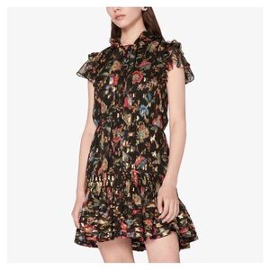 DEREK LAM 10 CROSBY • Edith Ruffled Floral Mini Dress in Black